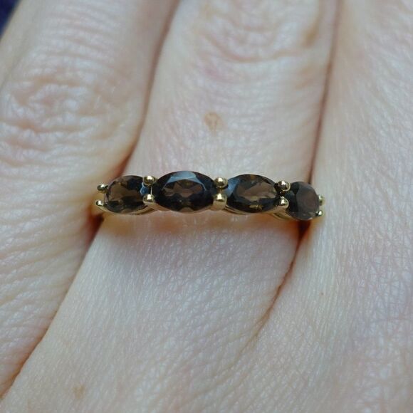 vintage smoky quartz marquis gold band - Picture 2 of 5